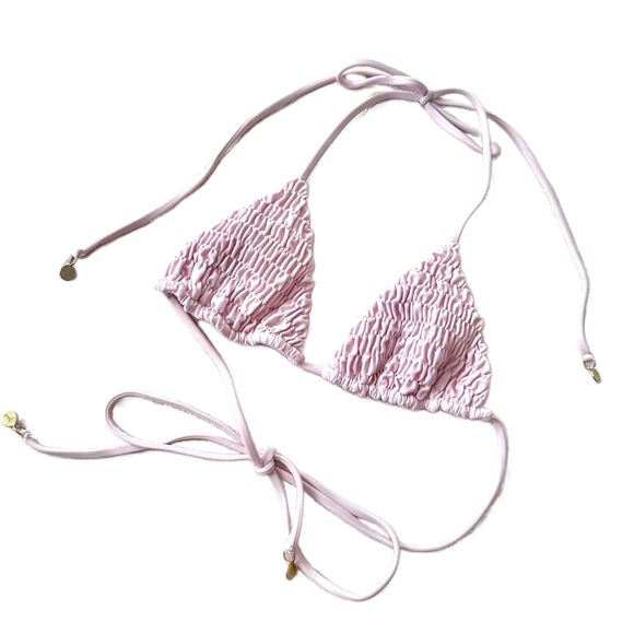 Tori Praver Bikini Top XS Extra Small Baby Pink Triangle Ruched Tie Straps - Picture 1 of 5